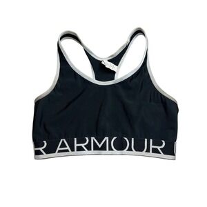 Under Armour HeatGear Compression Sports Bra Black White Logo Band Womens Small